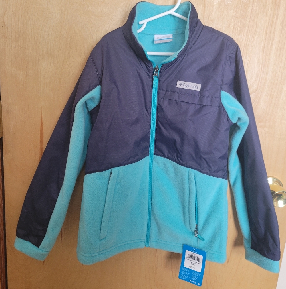 Columbia Teal and Dark Gray Fleece Jacket Girls Size M (10-12)